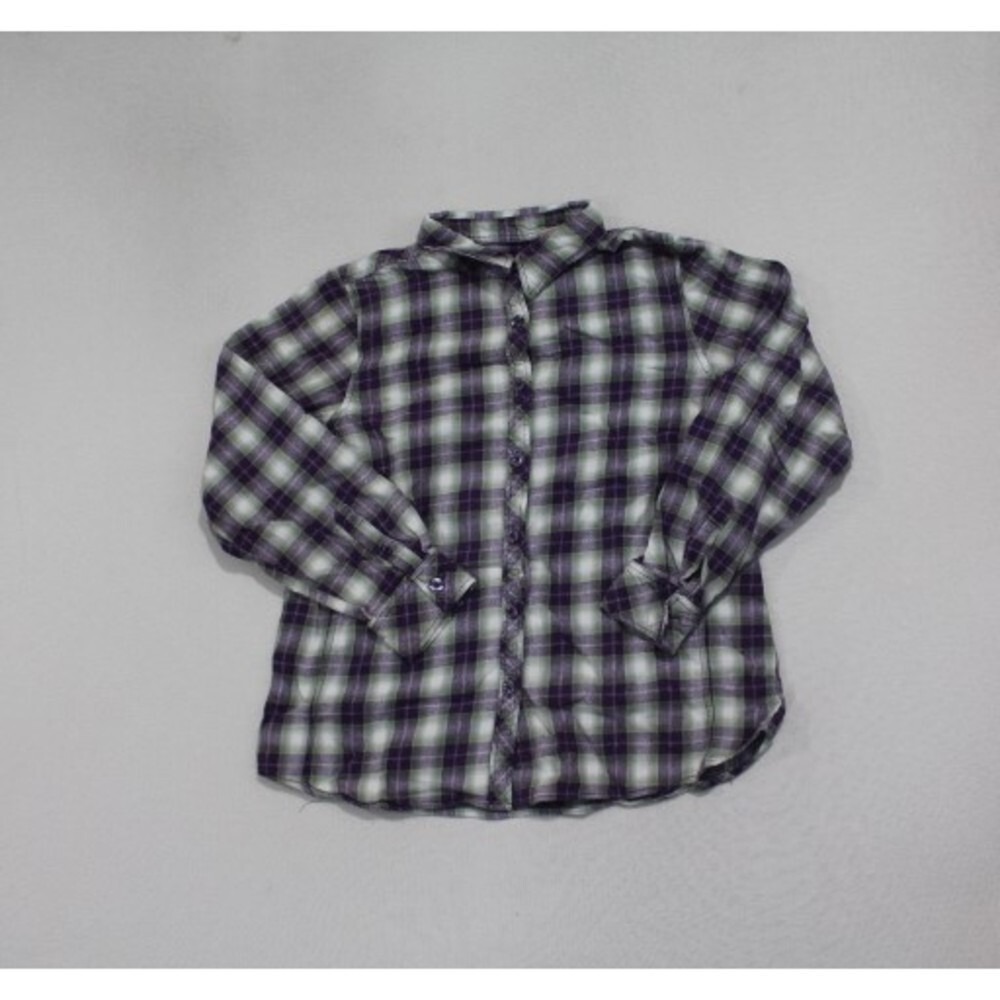 C.E. Schmidt Flannel Shirt Women Large Blue Plaid Excellent Workwear Button Up